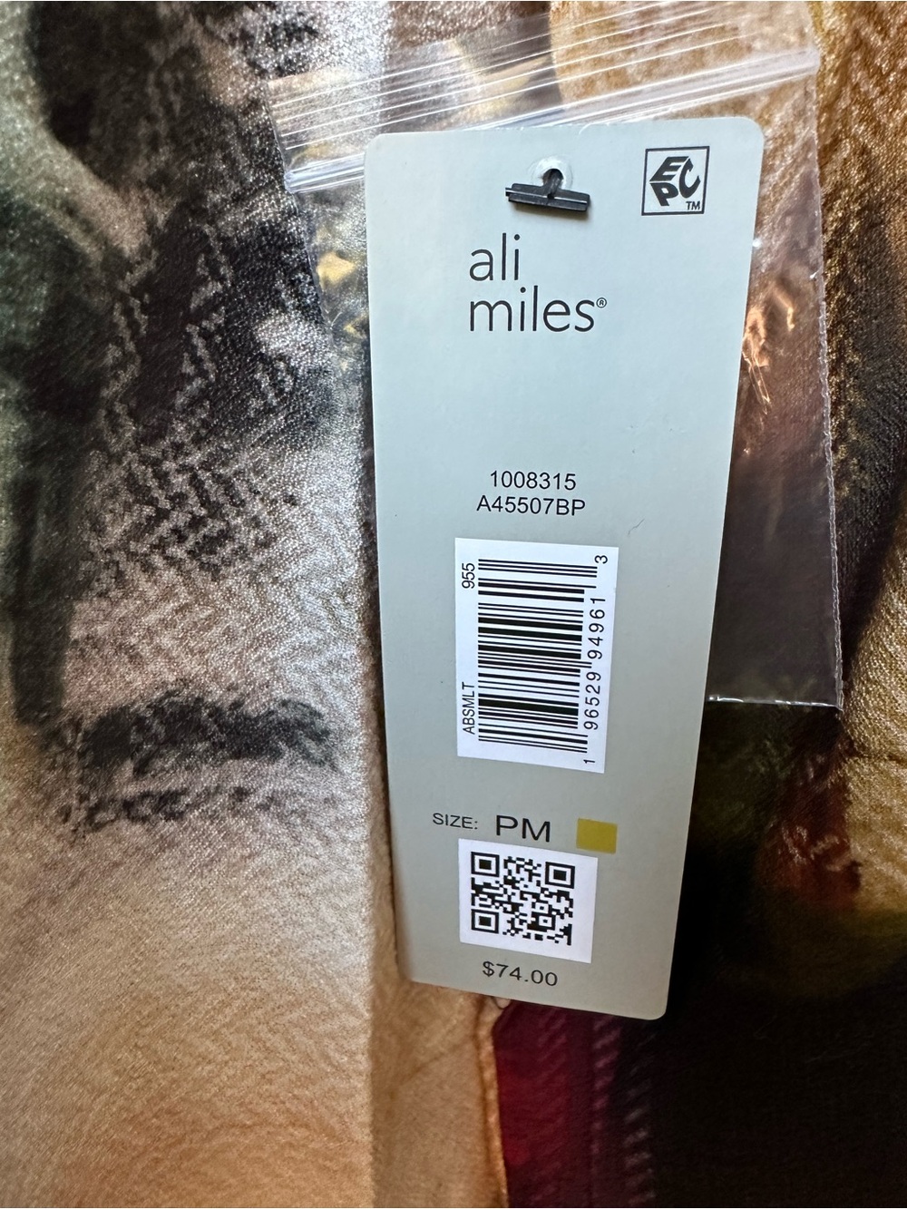 NWT Ali Miles Woven Abstract Multi Checked Stand Collar 3/4 Sleeve Tunic Size PM - Picture 6 of 8